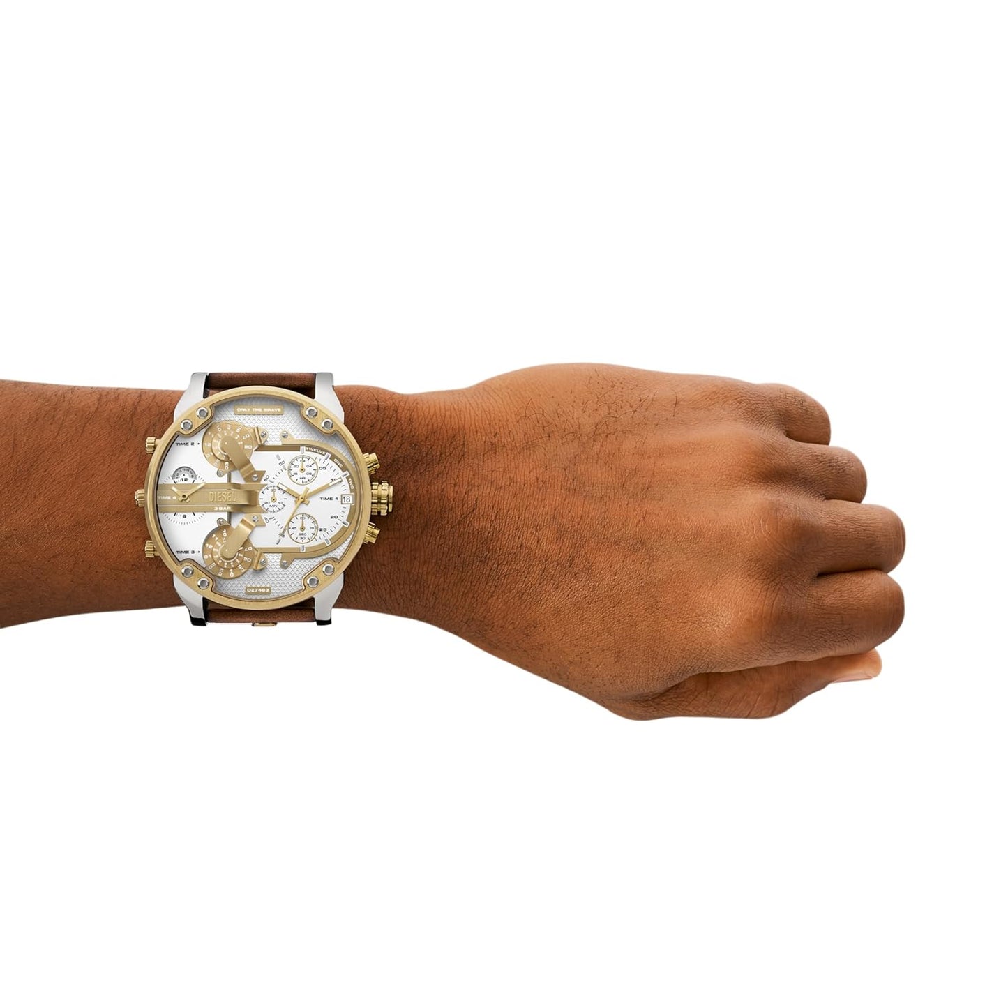 Diesel Leather Analog Silver Dial Men's Watch-Dz7483, Band Color-Brown