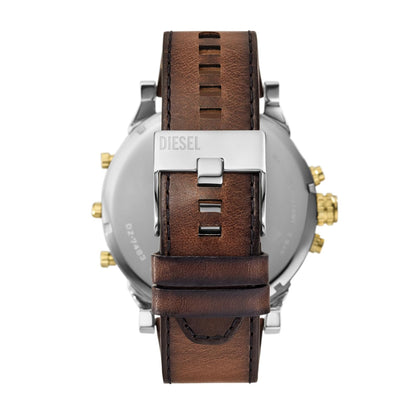 Diesel Leather Analog Silver Dial Men's Watch-Dz7483, Band Color-Brown